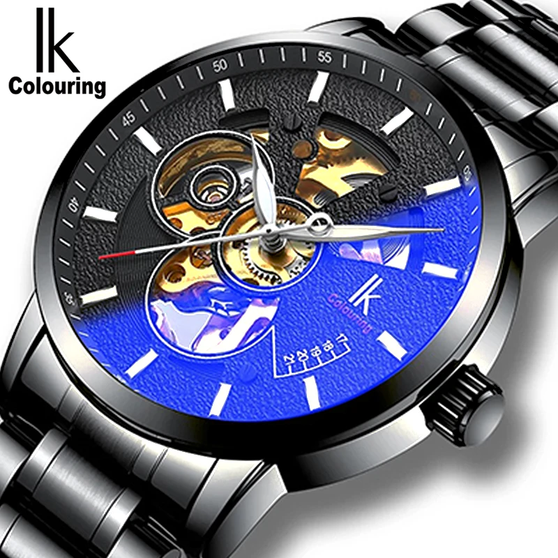 

IK Colouring Automatic Watch for Men Luxury Men Mechanical Wristwatches Skeleton Luminous Stainless Steel Relogio Masculino