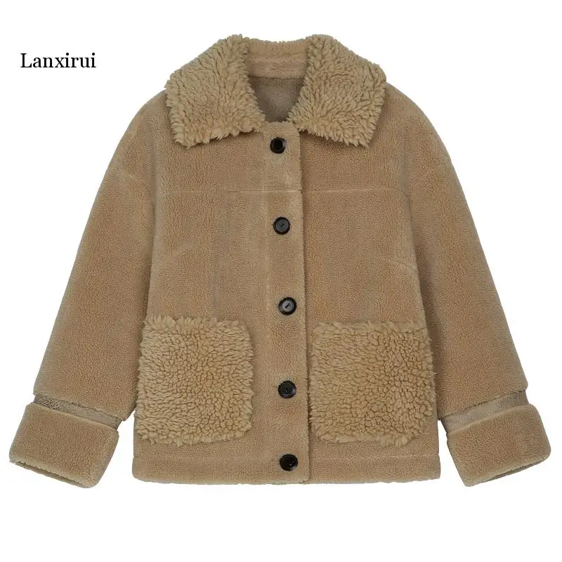 

Short Full Office Lady Fashion Korean Autumn Winter Lambskin Jacket Female Fur Sheep Shearing Parka Overcoat Women