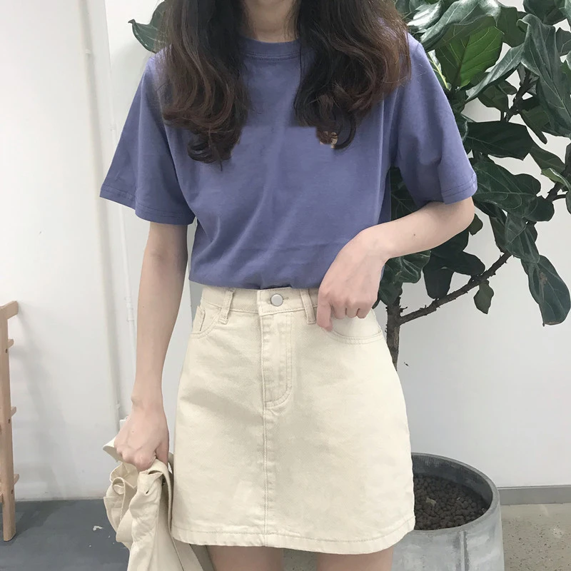 Korean Version Short Denim Skirt  Women Vintage High Waist A-Line Denim Jeans Skirts Summer Streetwear Mini Black Bodycon Skirt