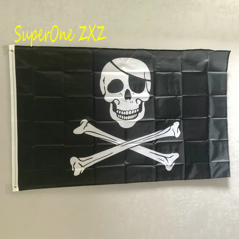 90x150cm Huge Skull and Cross Crossbones Jolly Roger pirate flag monkey Flag straw hat pirates trumpet banner home decor