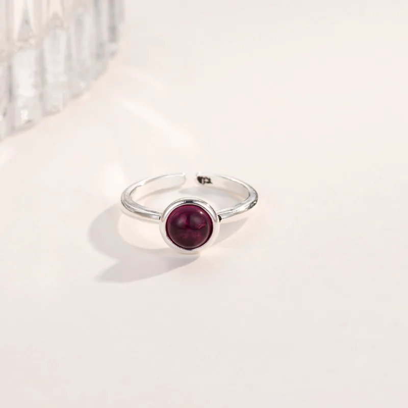 925 Sterling Silver Round Red Open Rings For Women Vintage Style Lady Prevent Allergy Sterling-silver-jewelry