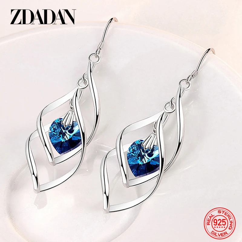 ZDADAN New Arrival 925 Sterling Silver Crystal Long Dangle Earrings For Women Charm Wedding Party Jewelry Gift