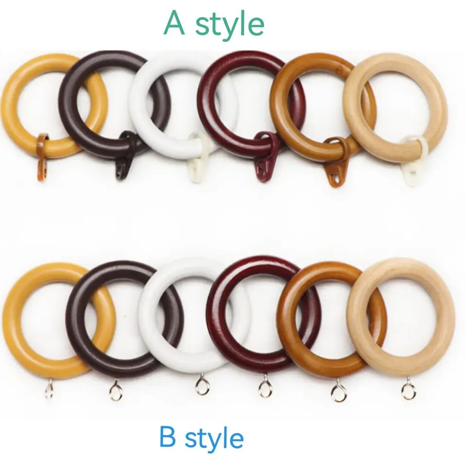 Lot De 6 Anneaux De Rideau En Bois Brun Clair – Diamètre Intérieur 45 Mm, Vis œil Incluses, Onesto