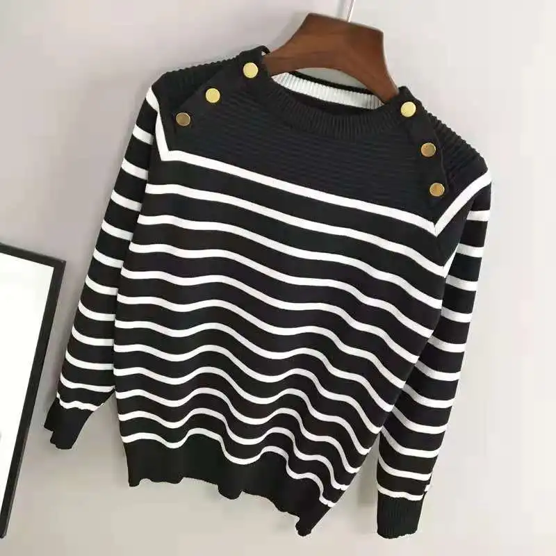 Women\'s striped autumn sweater jumper female casual O neck long sleeve chic casual sweater female high jumper