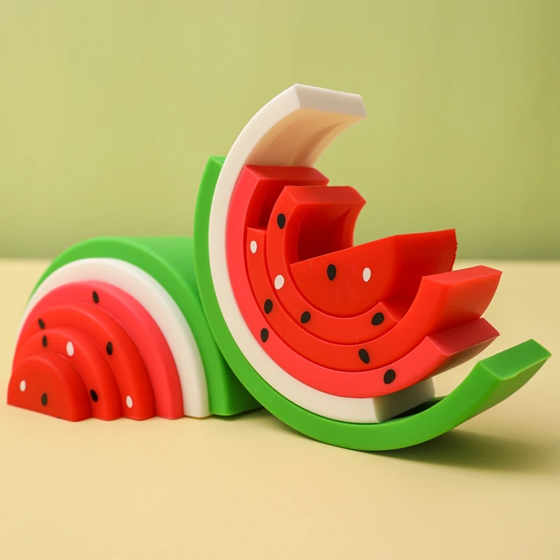 

Silicone Toy Watermelon Building Blocks BPA Free Montessori Stacking Toys Balance Game Silicone Early Education Children Gifts