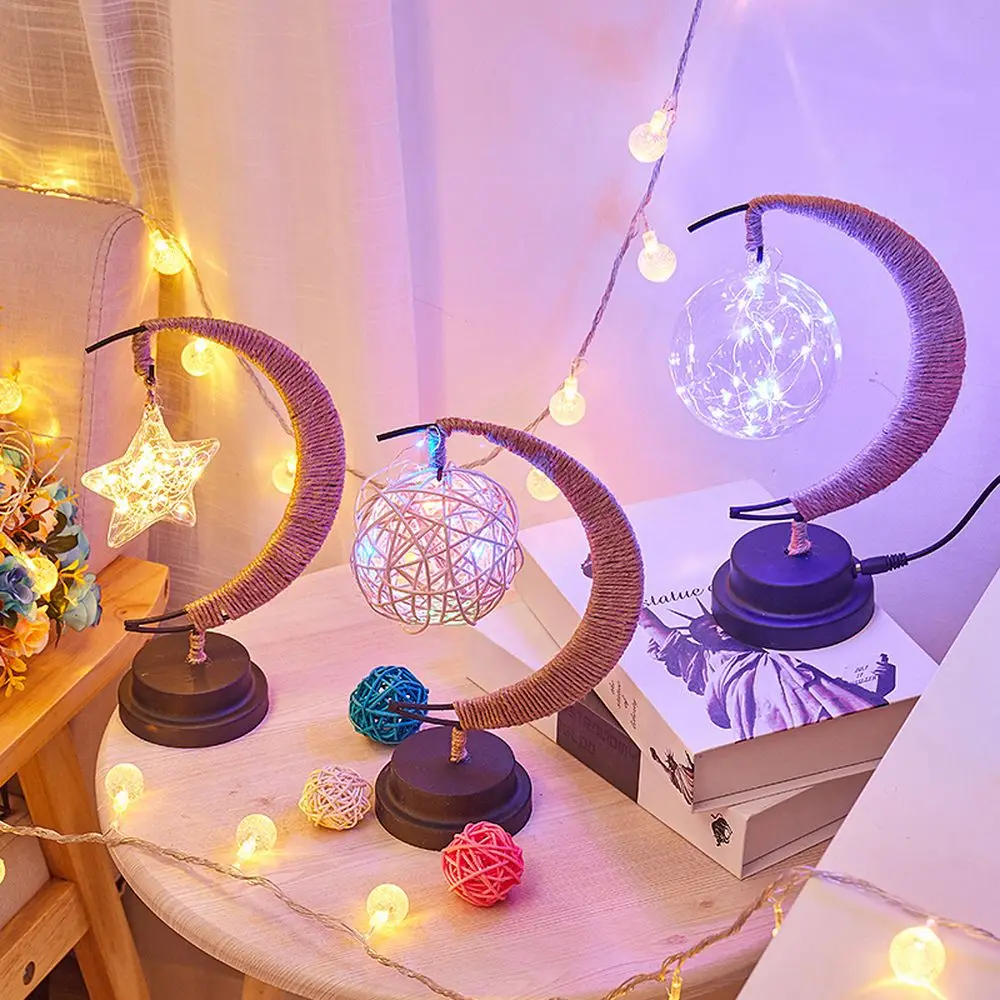 Led مصباح نجوم القمر ضوء كرة من السلال عيد الميلاد أضواء الأطفال هدية عيد ميلاد اليدوية حبل القنب USB الحديد المطاوع ضوء الليل