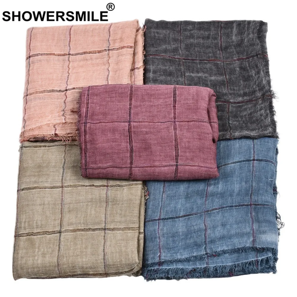 SHOWERSMILE Red Men Scarf Plaid Tie Dye Scarf for Men Warm Casual Mens Scarves High Quality Brand Autumn Winter Accessories