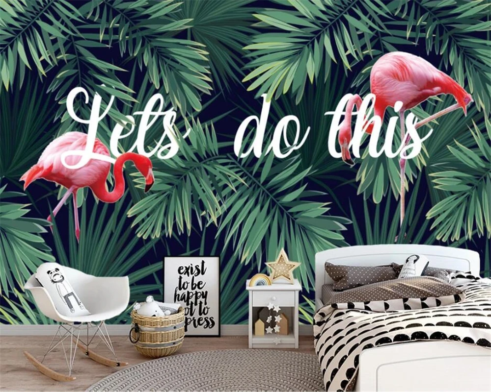 

Beibehang индивидуальный современный новый китайский стиль тропическое растение фламинго лист ТВ фон papel de parede обои