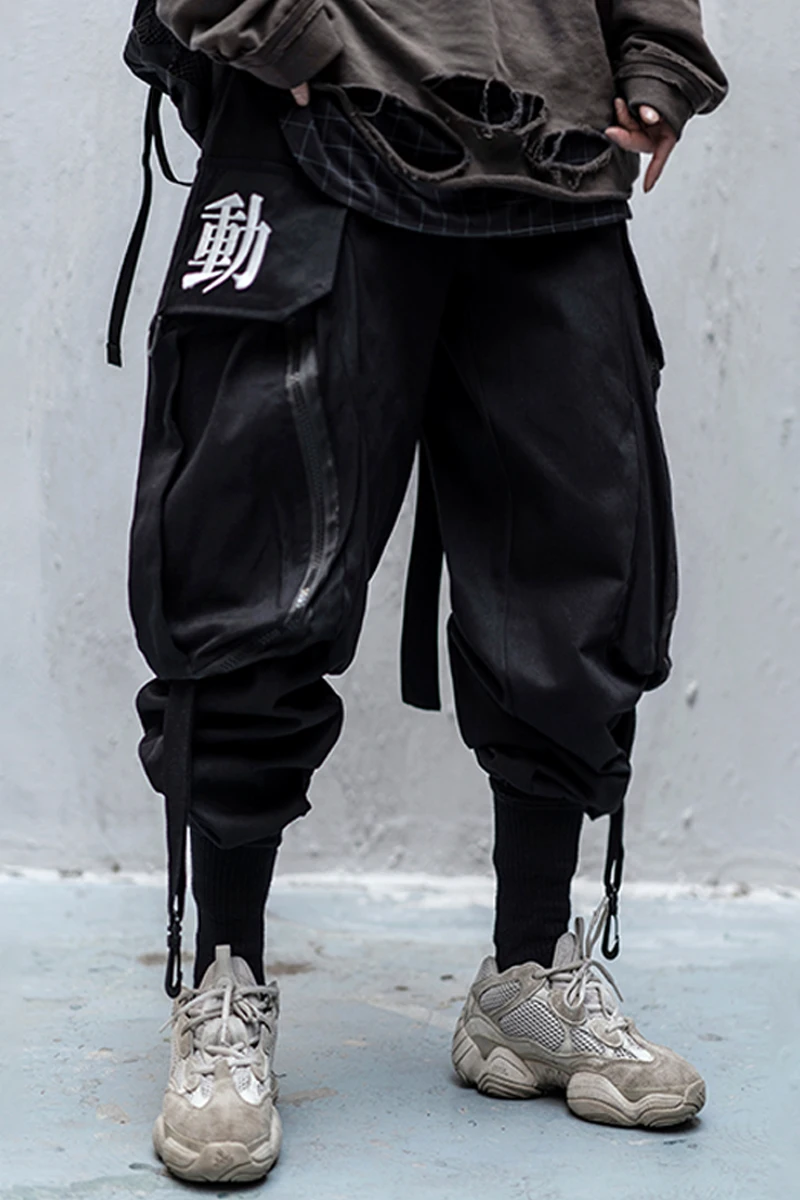 Conjunto de ropa con bolsa grande para hombre y mujer, pantalones Cargo con cinta, estilo Harajuku, Hiphop, mallas de gran tamaño para correr