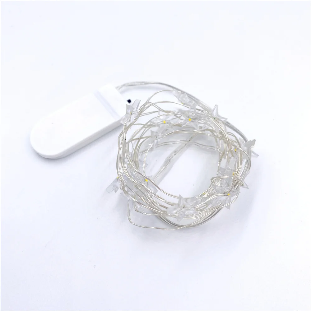 Star String LED Decor Lights CR2032 Operated Fairy Lights Copper Wire Light String Xmas Holiday Garland Home Party Decorative 2M