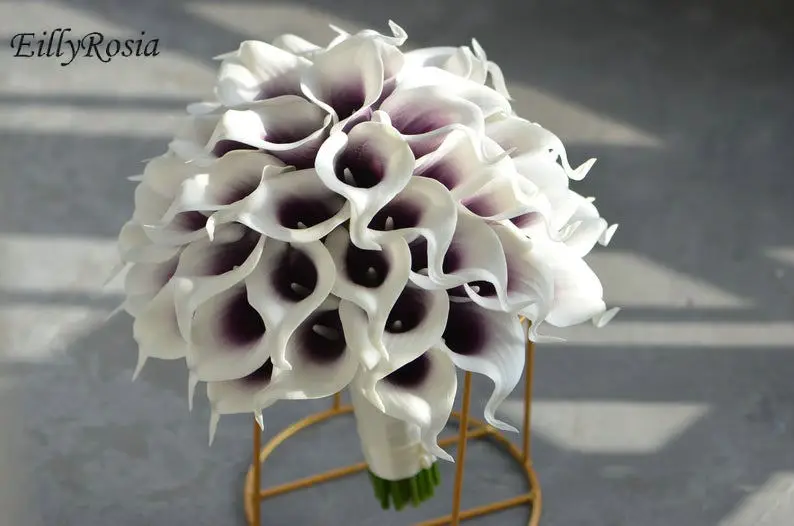 EillyRosia White and Purple Cala Lily Wedding Bouquet for Bride Flower Artificial Customized Color New Arrival Bridesmaid Flower