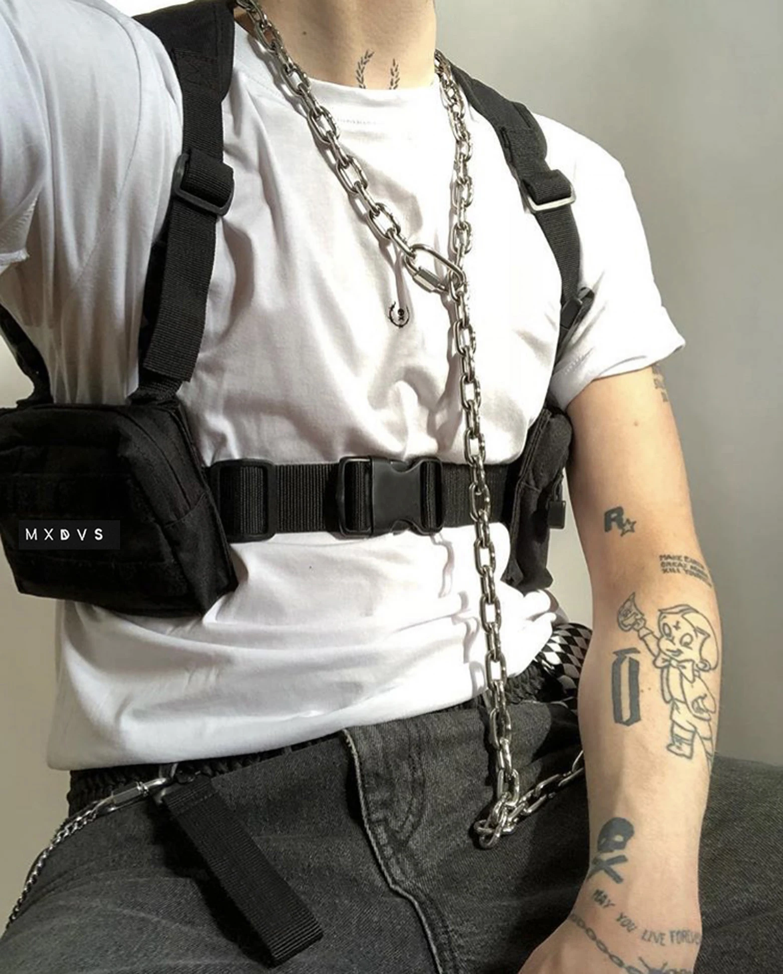 

Chest Bag Vest for Men Black Hip-Hop Style Multi-functional Tactical Two Pockets Chest Rig Pack Streetwear Tactical Military