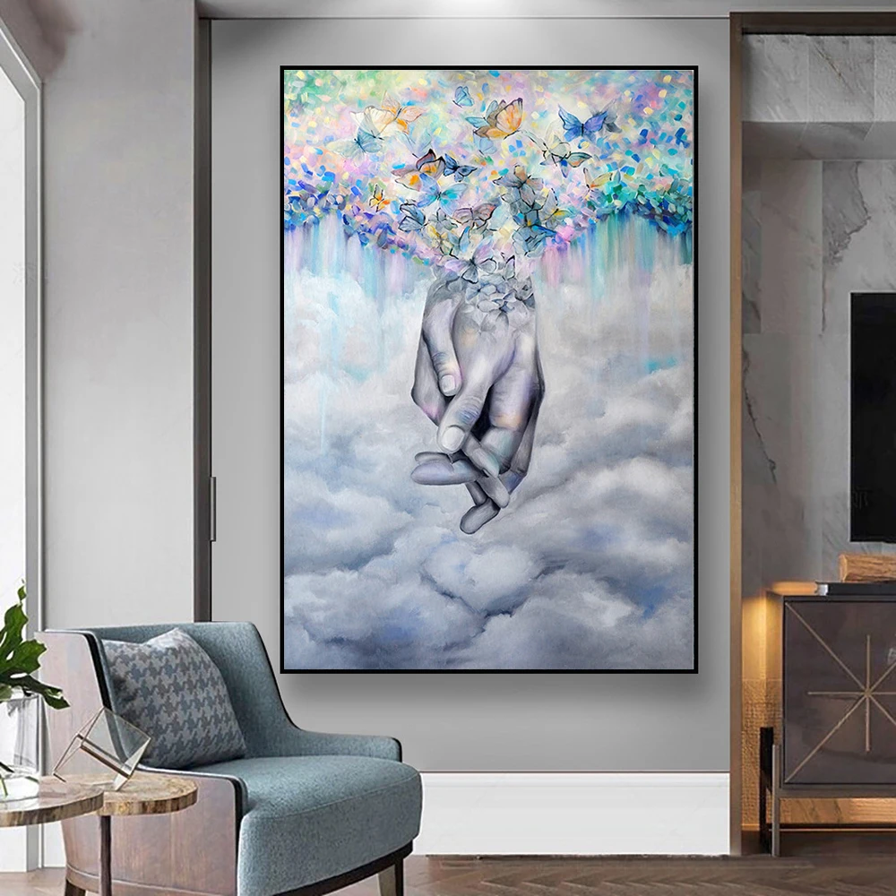 

Abstract Hand in Hand Butterfly Poster and Prints Nordic Canvas Painting Wall Art Pictures for Living Room Home Decoration