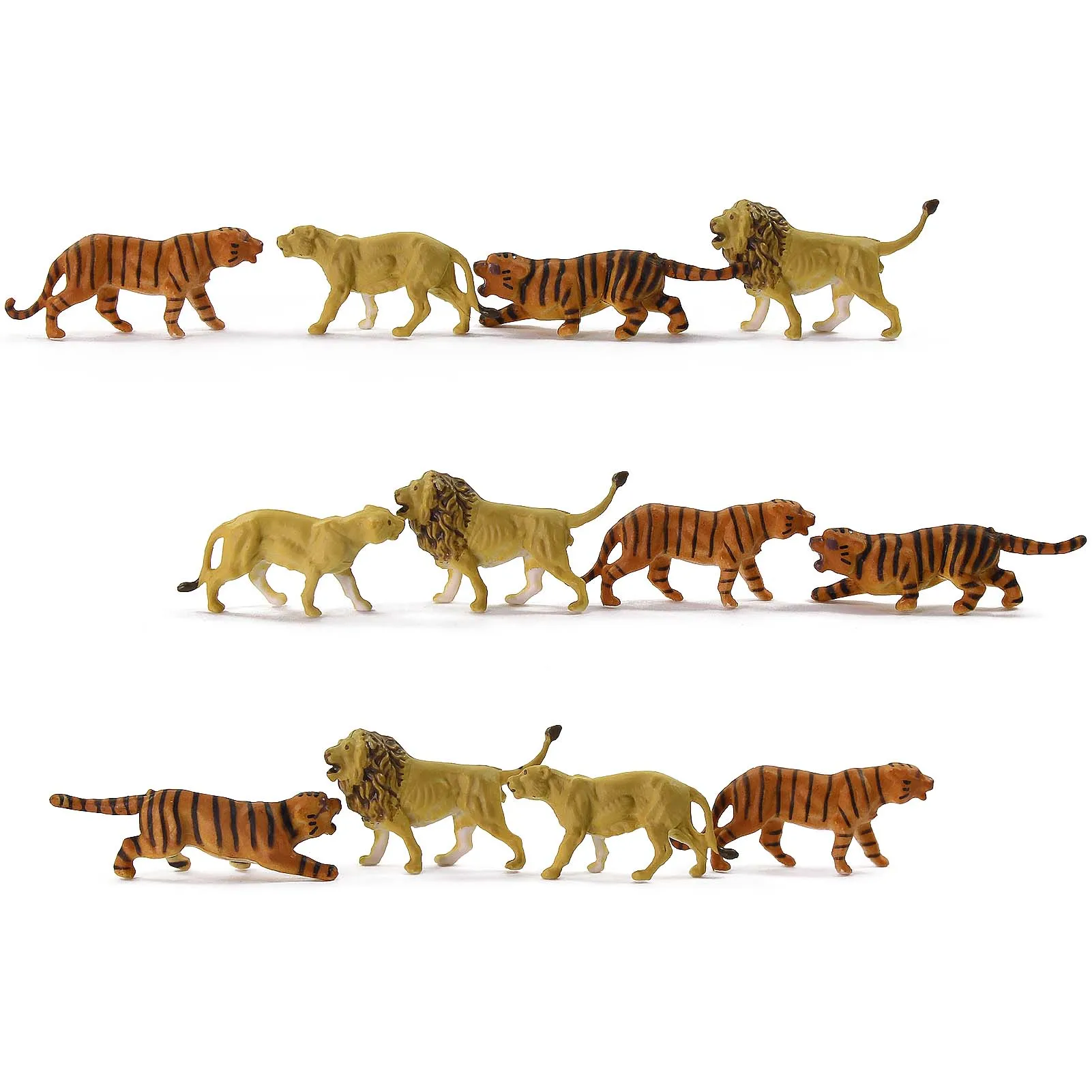 Evemodel Animals 12pcs Model Railway HO Scale 1:87 Painted PVC Tigers Lions Wild Animal Zoo Layout AN8715