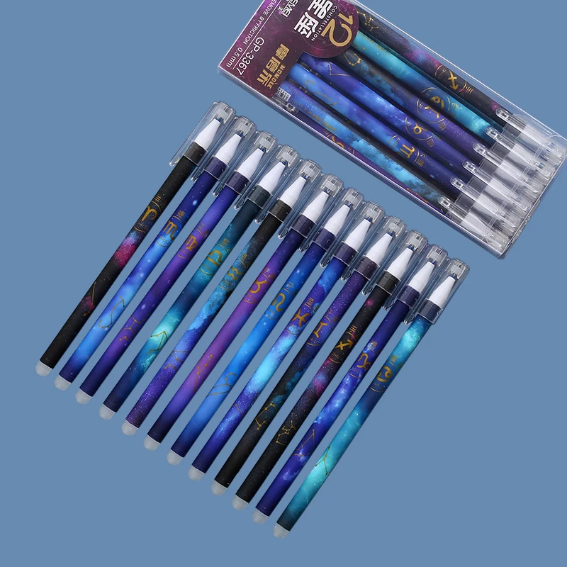 12Pcs/Set Cartoon 0.5mm Blue Black Press Erasable Gel Pen Magical Friction Easy-to-erase Pen Creative Student Writing Stationery