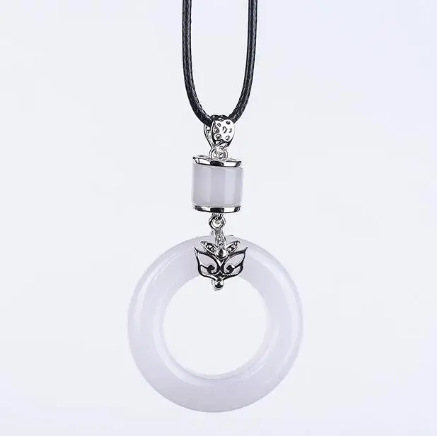 Natural Xinjiang White  Jade  925 Silver-inlaid Ping'an Ring Women's Necklace and Men's Pendant