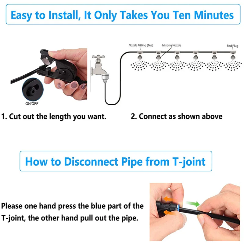 Sistema de pulverização de água para ambientes externos, kit de névoa de água + bicos de empurrar rápido + adaptador (5/8 ") para estufa de jardim