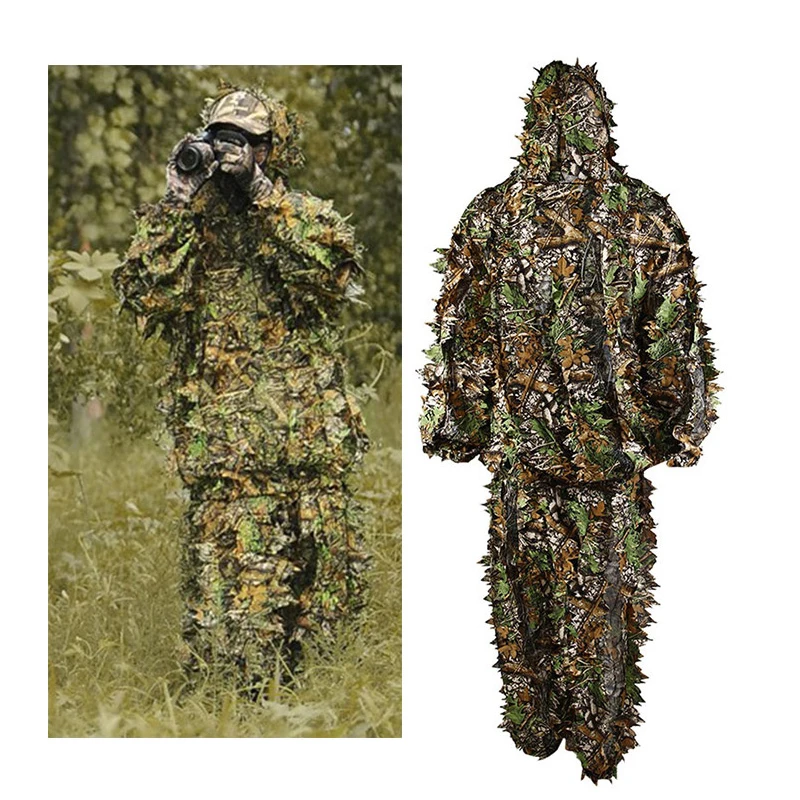 Men Women Kids Outdoor Ghillie Suit Camouflage Clothes Jungle Suit CS Training Leaves Clothing Hunting Suit Pants Hooded Jacket