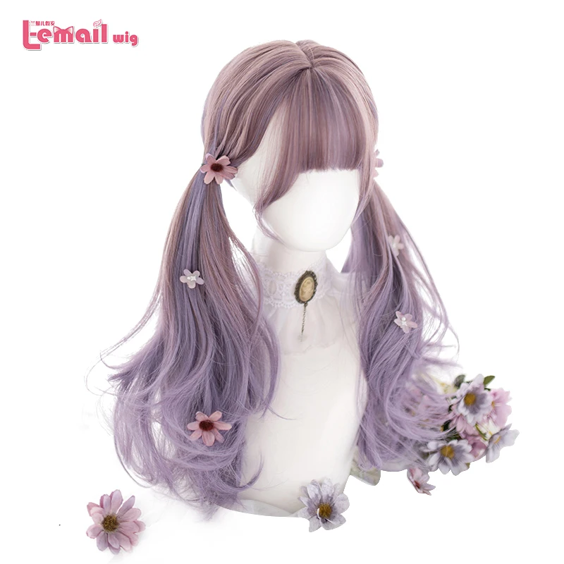 L-email wig Long Loose Wave Gradient Purple Lolita Wigs Praty Daily Cosplay Wig Bangs Heat Resistant Synthetic Hair