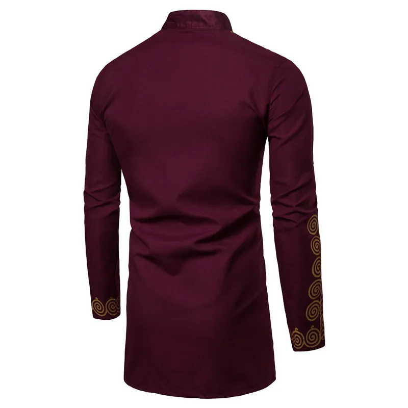 Men Bronzing Shirt Totem Faith Wind Palace Printing Robe Long Sleeve Shirt