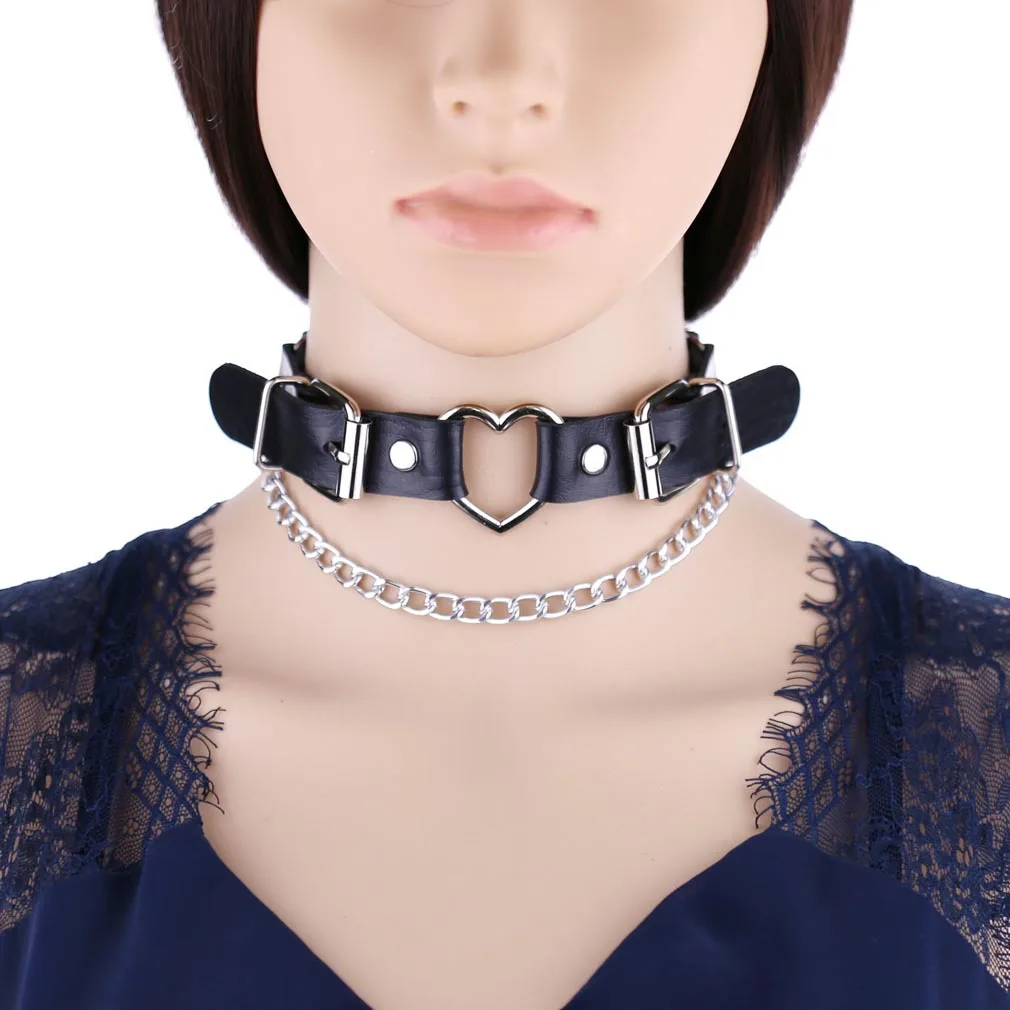 

Harajuku Leather Necklace Choker Women Man Sexy Heart Round Spike Rivet Chain Collar Gothic Hip Hop Bondage Party Gift Jewelry