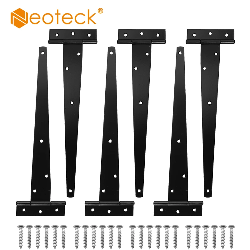 

Neoteck 6 super heavy T-shaped barn door hinges in black forged metal iron (12 inches) for sheds playrooms animal shelters black