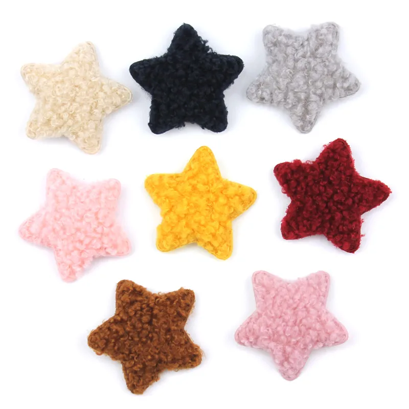 40Pcs 4.5cm Teddy Plush Star shape Padded Appliques for DIY Clothes Kids Headwear Hat Bag Handmade Decor Ornament Accessories