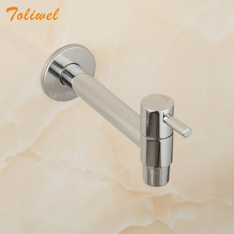 Extra Long Polished Chrome Laundry Bathroom Wetroom Kitchen Wall Mounted Brass Sink Faucet Outdoor Cold Water Tap Bibcocks