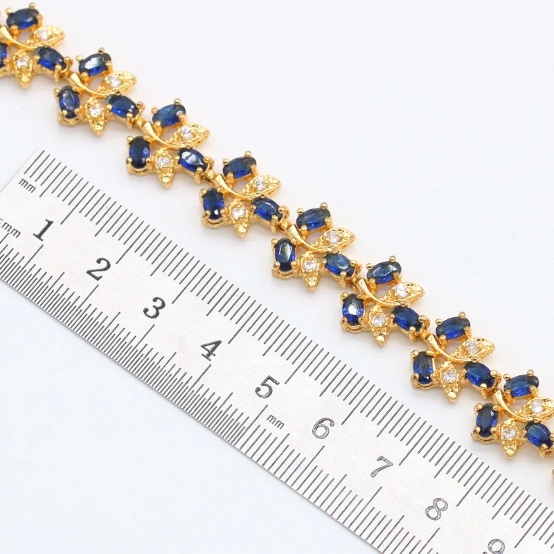 Flower Blue Sapphire 18K Gold Plated Jewelry Sets for Women Earrings Necklace Pendant Ring Bracelet  Birthday Gift