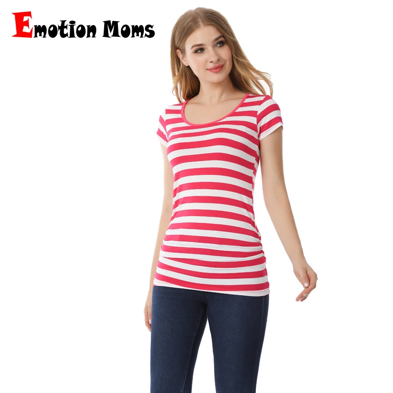 Emotion Moms Summer Pregnant Tshirt Maternity Tops Women Big Size Shirt Solid Color Clothes