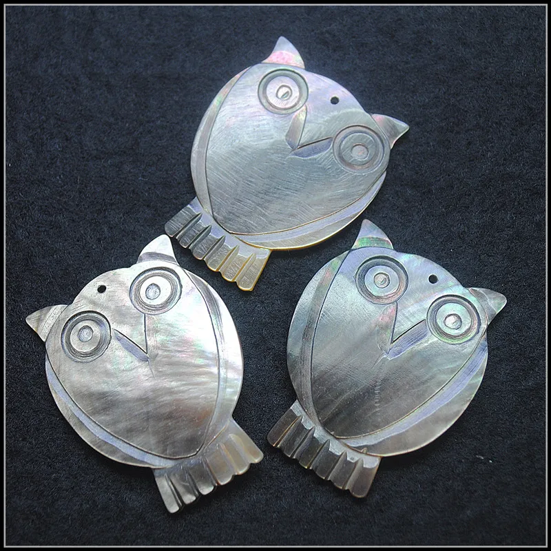 3PCS Black Shell Pendants Owl Shape Carving Beads 40X32MM Women Beach Jewelry Designs Factory Directly Selling
