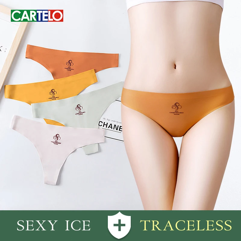 Women G-String Seamless Panties 3pcs Sexy Solid Color Underwear Breathable Ice Silk Ladies Briefs Cotton Antibacterial Crotch