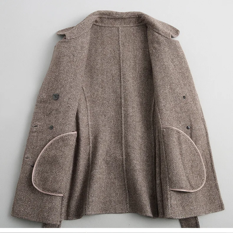 Natural Wool Jackets Winter Black Woolen Coat Female Manteau Femme Hiver 2020 Korean Autumn Spring Blend Belt Overcoat 05