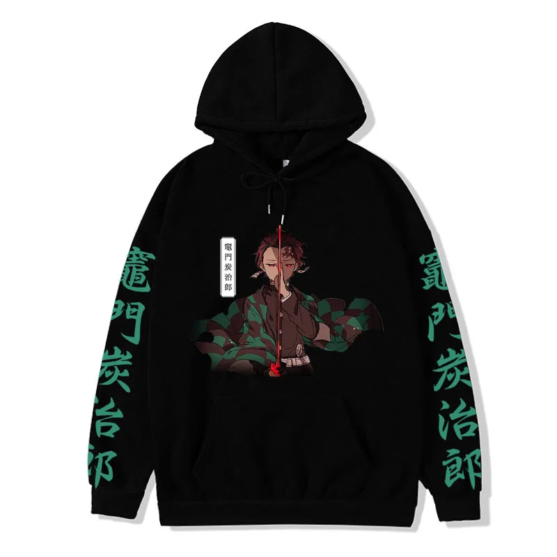 Anime Demon Slayer Tanjirou Nezuko Zenitsu Men/Women Hoodie Karasuno Couples Drawstring Sweatshirt Retro Streetwear Unisex Top