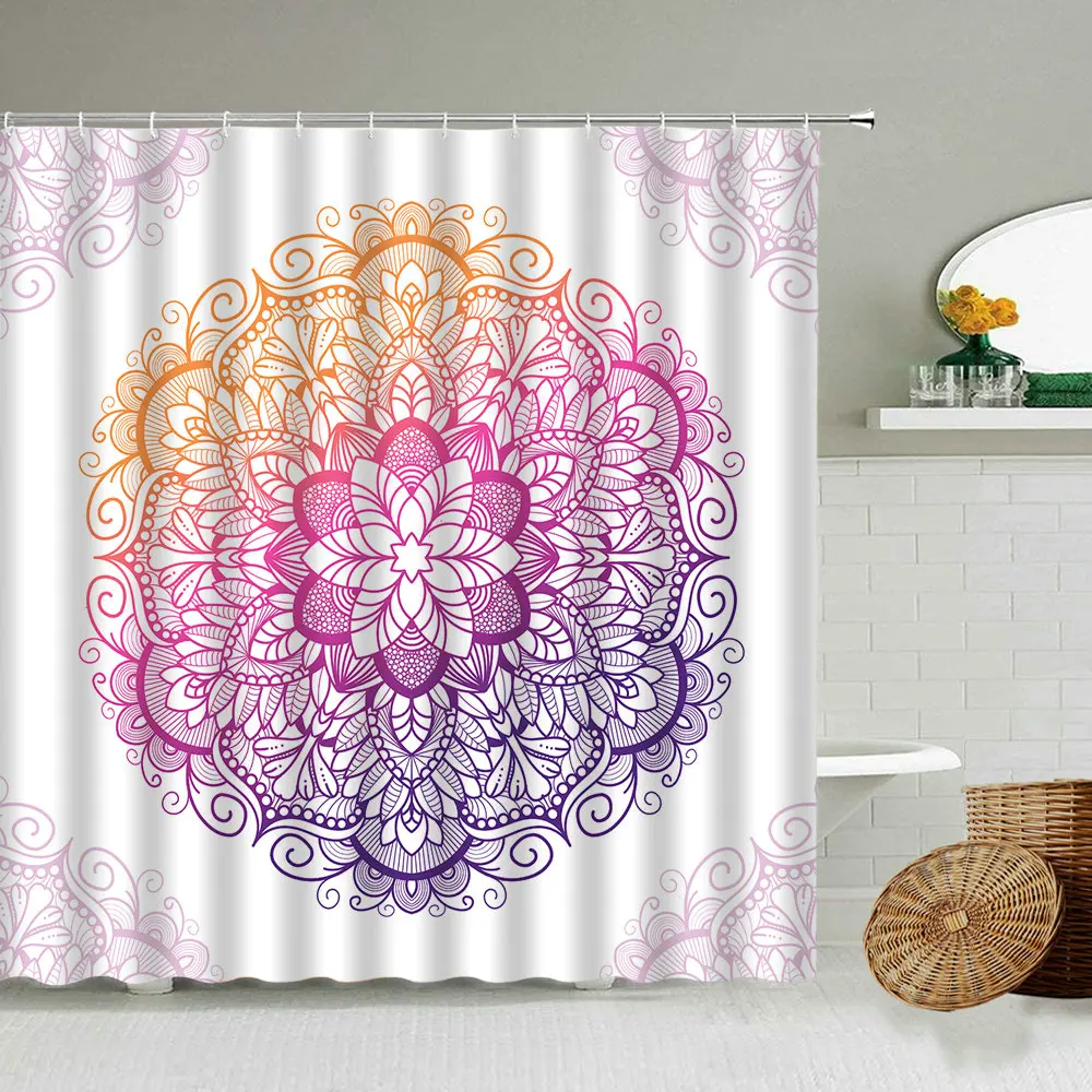 Bohemian Mandala Pattern Pink Purple Shower Curtain White Background Home Bathroom Waterproof Screen Bathtub Accessories Gift