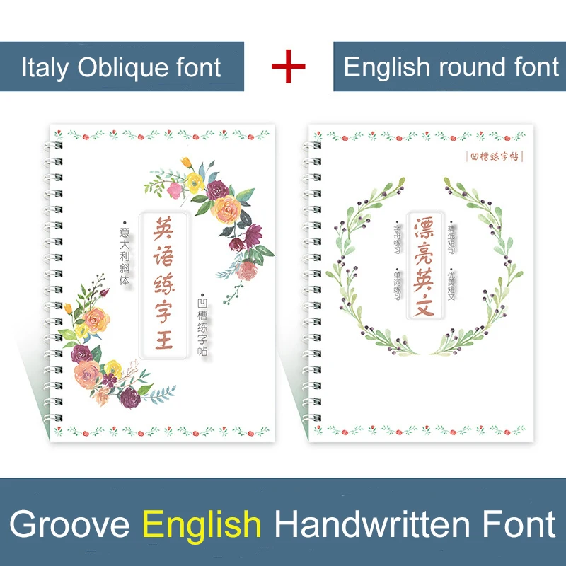 2pcs/set Italian font Round Writing English Calligraphy Copybook For Adult Children Exercise Groove Handwriting Practice Book