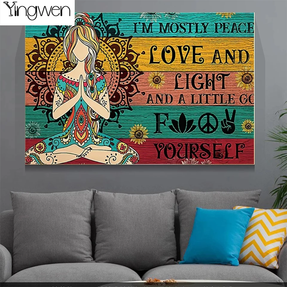 

5D DIY Full Diamond Painting Enjoy Yourself Hippie Yoga Mosaic Cross Stitch Kit Embroidery Handmade Mostly Peace Love Home Decor