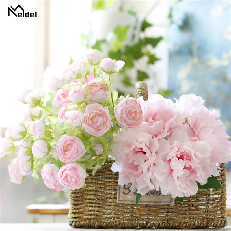 Witte Zijde Kunstmatige Rose Pioen Bloemen Boeket 5 Heads Bruidsboeket Bloemen Voor Bruiloft Kleine Craft Nep Bloemen Home Decor