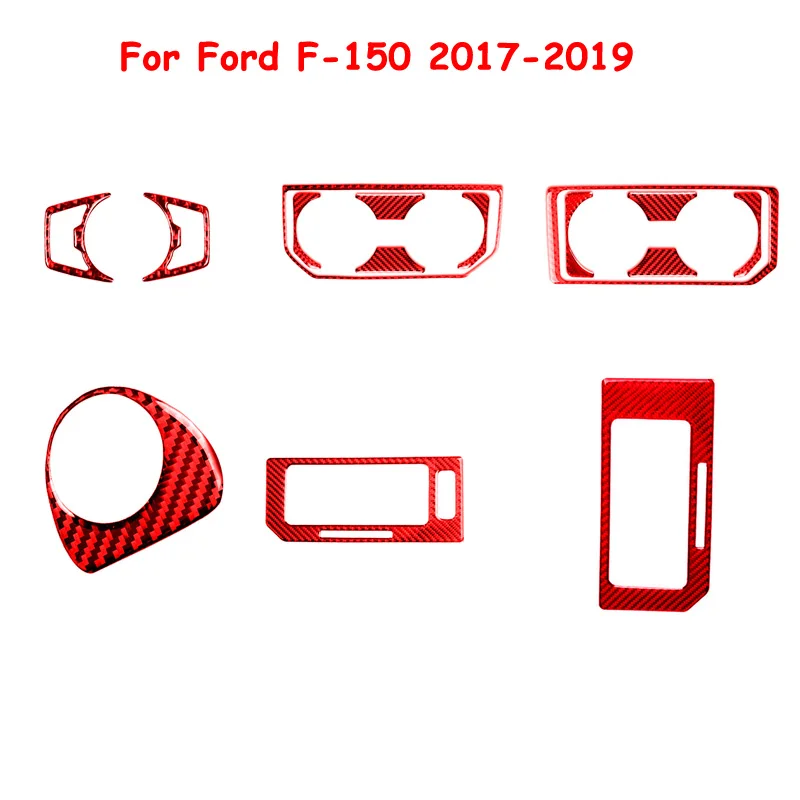 

For Ford F-150 2017-2019 Car Accessories Interior Carbon Fiber Front Drain Cup Decorative Frame Wait Red Stickers Decorative