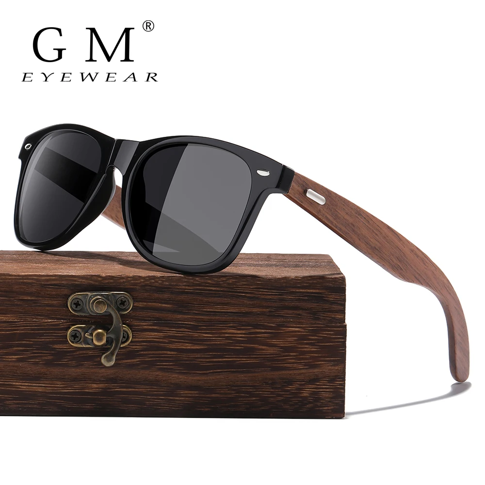 GM Natural Handmade Dark Walnut Wooden Sunglasses Men or Women Sun Glasses Brand Design Original Color Glasses Oculo S7070