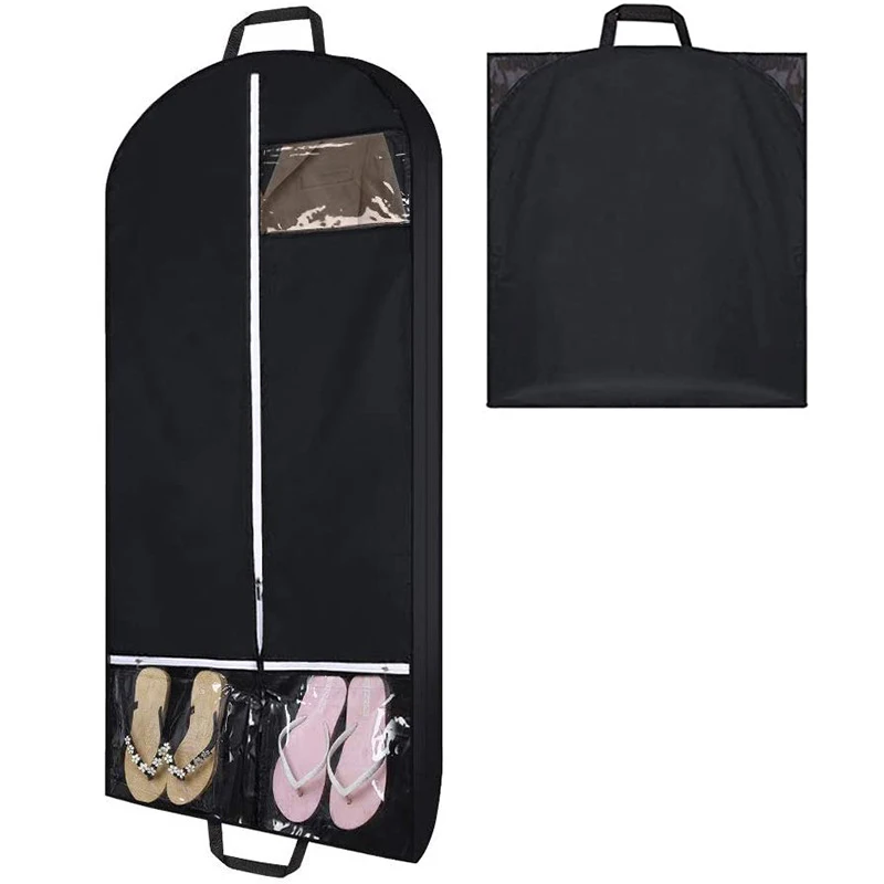 Black Suit and Dress Travel and Storage Garment Bag With Two Zipper Pockets Durable Polyester Gusseted Protector Cover For Coat