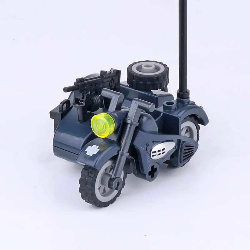 WW2 militare a tre ruote moto Building Block soldato figura traffico veicolo auto giocattolo educativo modello mattoni parti C306