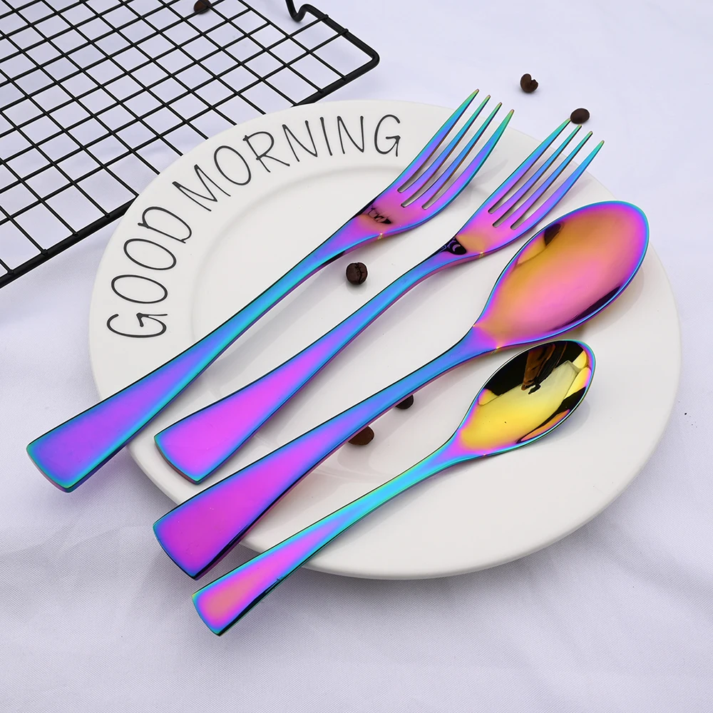 Mirror Colorful Flatware Cutlery Set 304 Stainless Steel Tableware Set Multicolor Dinnerware Set SilverwareKitchen Accessories