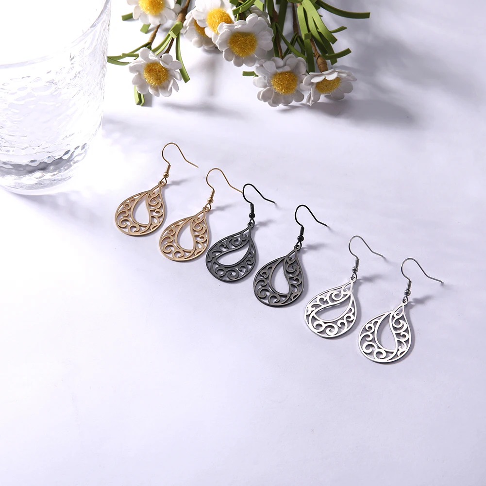 Sipuris Filigree Tear Dangle Drop Earrings Stainless Steel Vintage Filigree Earrings for Women Bohemia Jewelry Accessories