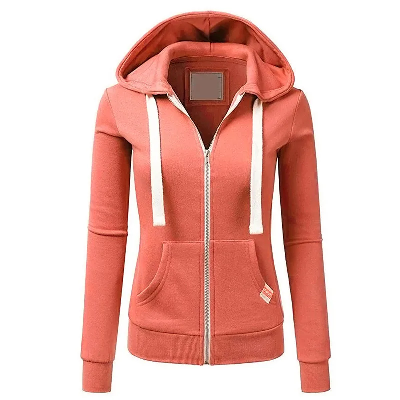 

Hoodie Sweatshirt Women Solid Zipper Pockets Outerwear Nice Autumn Loose Casual Hooded Jacket Warm Sports Jacket Female LD2258