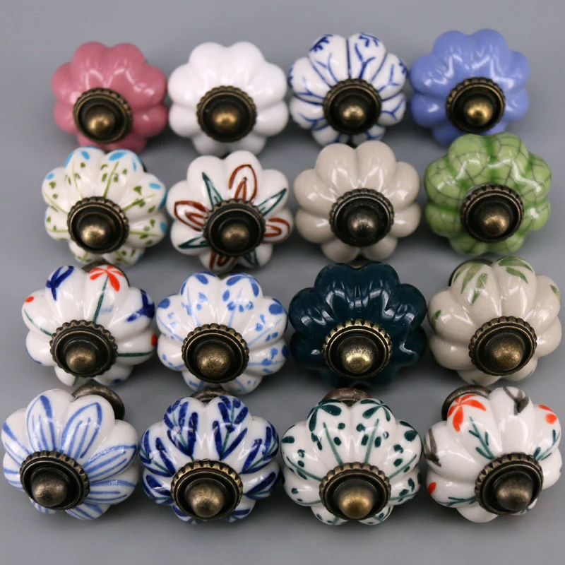 1x kitchen cabinet Knobs ceramic drawer cupboard dresser furniture door knob handle porcelain Pumpkin knobs