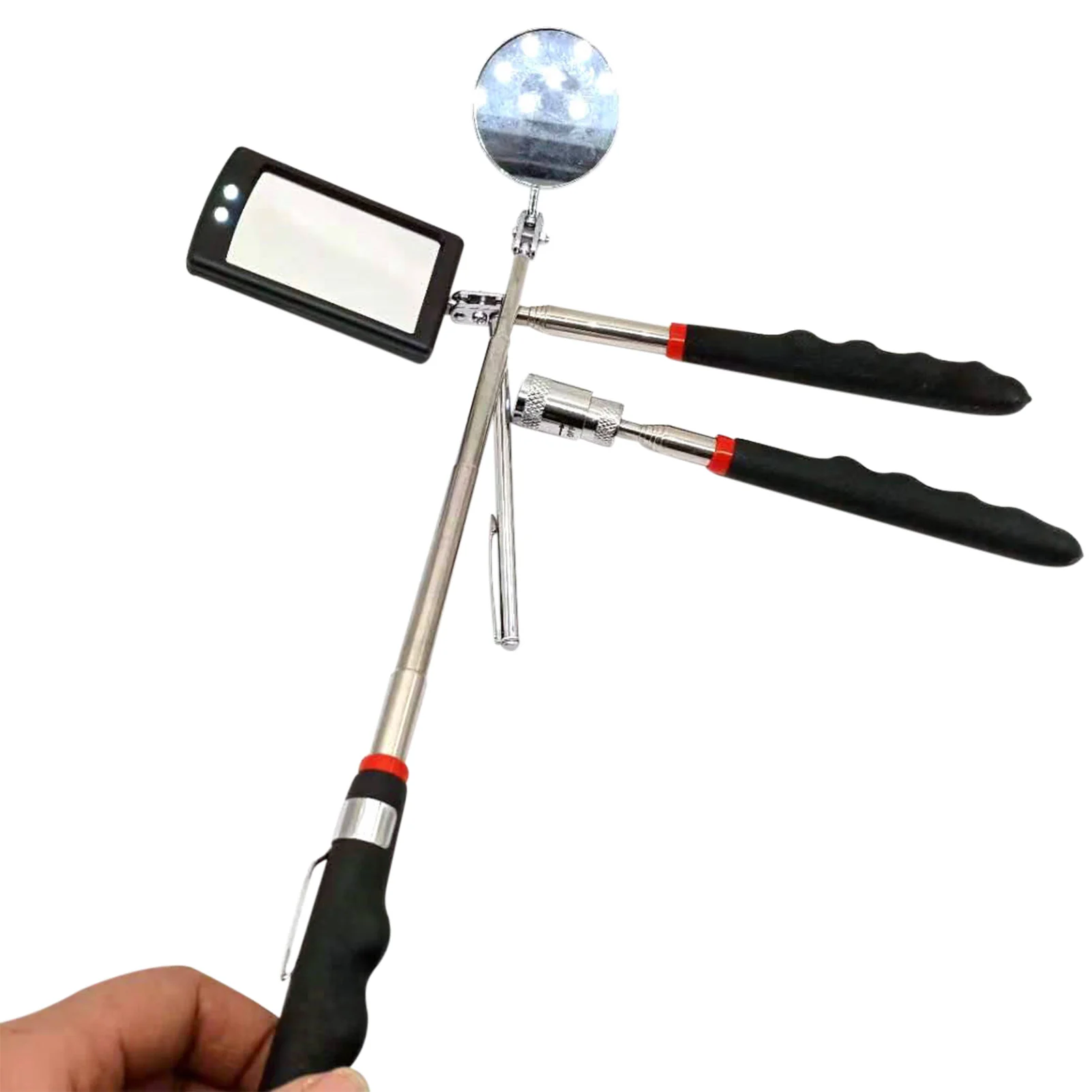 Inspection Mirror LED Light Telescoping Mirrors 360 Rotation Mechanic Tools Magnetic Mirror Telescopic Handle Repairing Tools