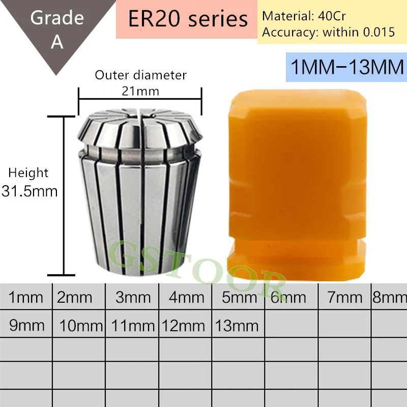1 Máy Tính ER20 Thu 1-13Mm-1/8Mm Mùa Xuân Collet Chuck Độ Chính Xác 0.015Mm Cho phay CNC Dụng Cụ Khắc Máy Động Cơ Trục Chính