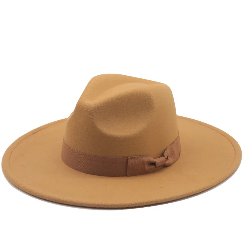 Sombrero de lana con lazo para hombre y mujer, sombrero de ala ancha y ancha, estilo británico Simple, Derby, Jazz, boda, 9,5 cm