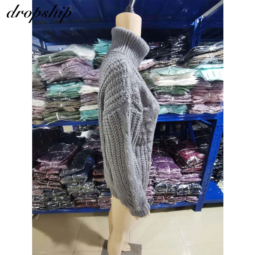 Knitted Turtleneck Women Sweaters Winter Clothes Stitching Long Sleeve Stitching Woman Sweater Pullovers Solid Color